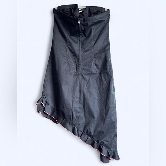 Y2K Eckored Black Pink Asymmetrical Strapless Cotton Punk Emo Grunge Goth Dress - Picture 11 of 12